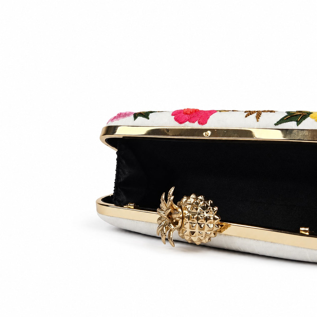 White Embroidered Floral Clutch
