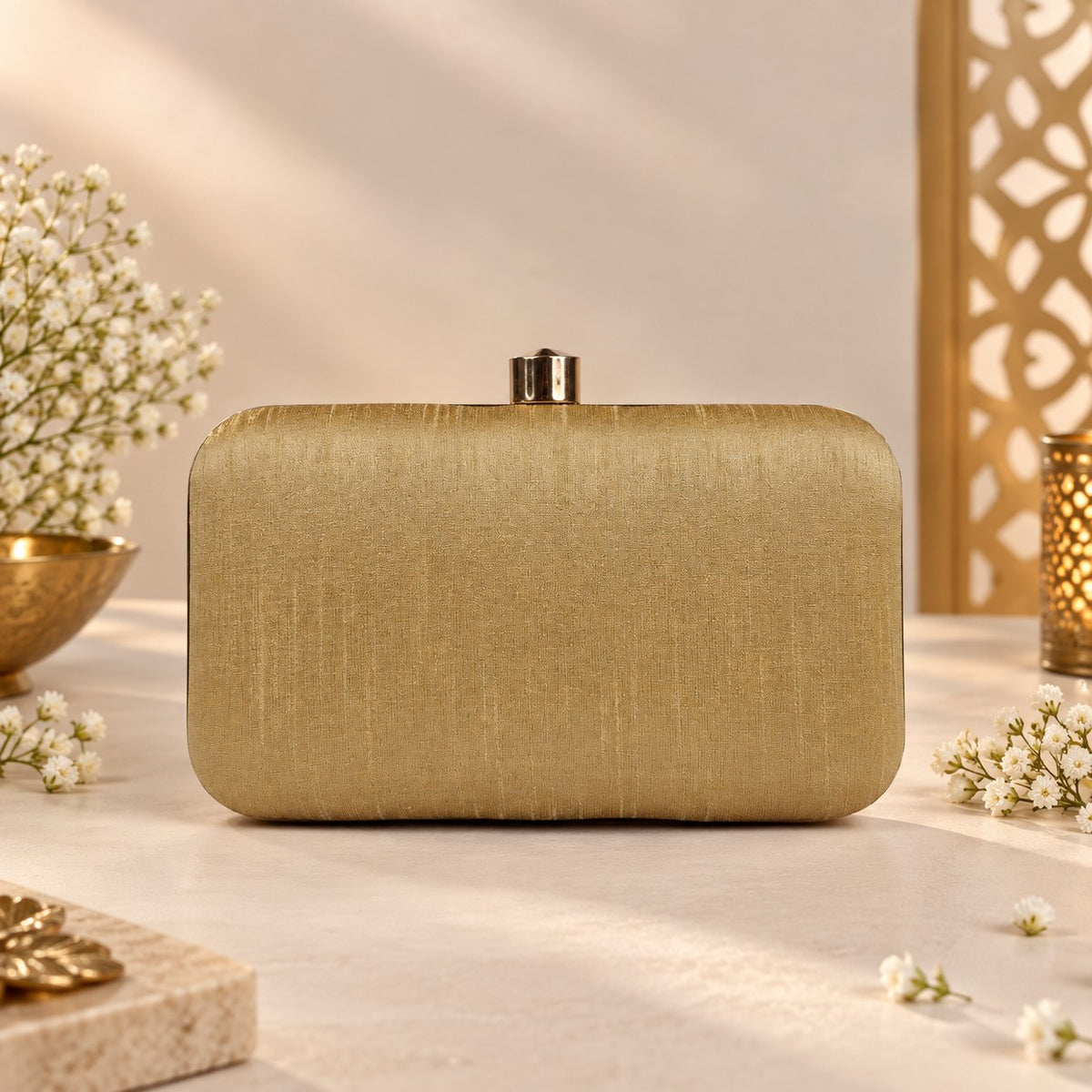 Embellished Gold Floral Clutch