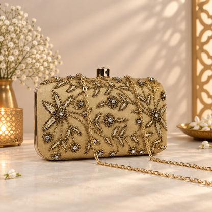 Embellished Gold Floral Clutch
