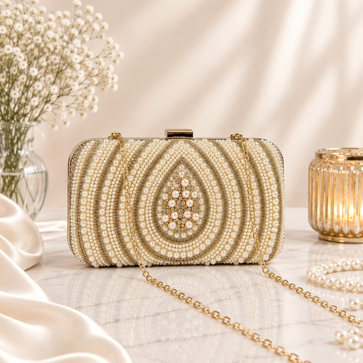 Champagne Teardrop Motif Clutch