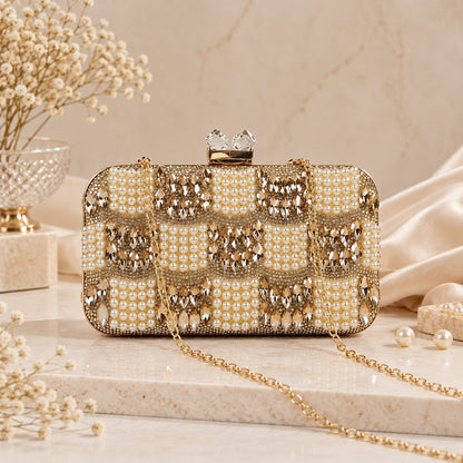 Champagne Checkerboard Pearl Clutch