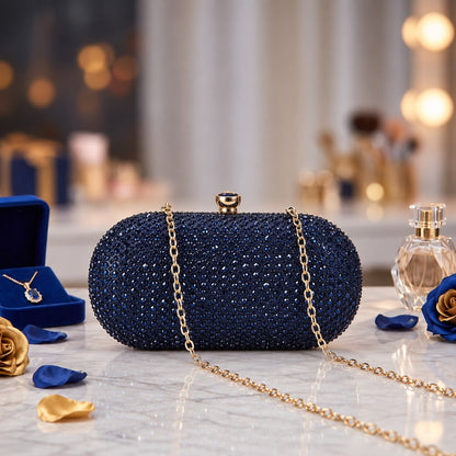 Noir Navy Blue Pearl Handle Clutch
