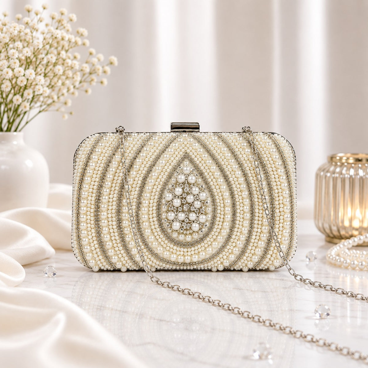 White Teardrop Motif Clutch