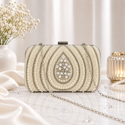 White Teardrop Motif Clutch
