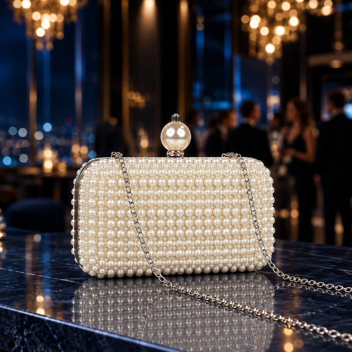 White Pearl Box Clutch