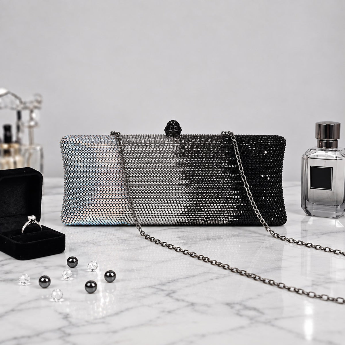 Charcoal Ombre Crystal Clutch