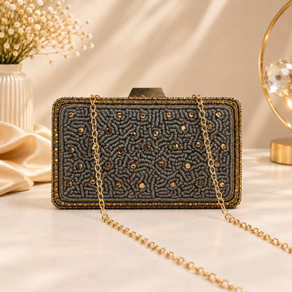 Brown Scatter Pearl Box Clutch