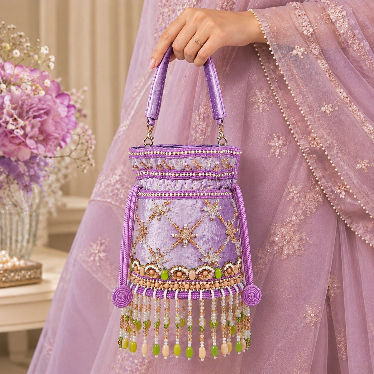 Lavender Bloom Beaded Potli
