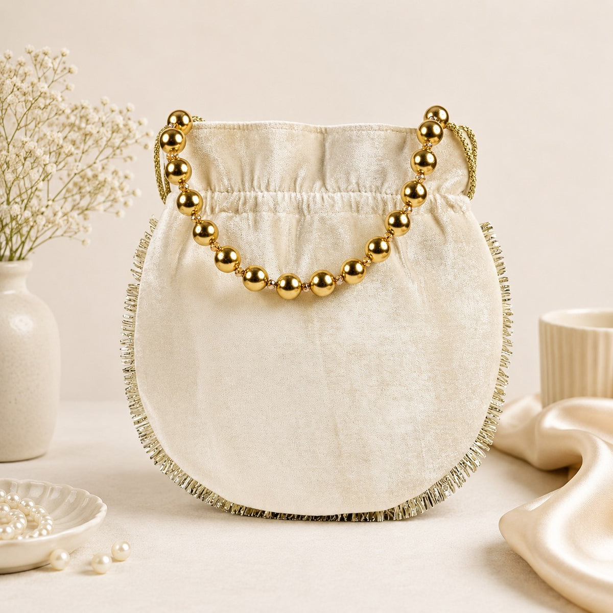 Ivory Gold Paisley Potli