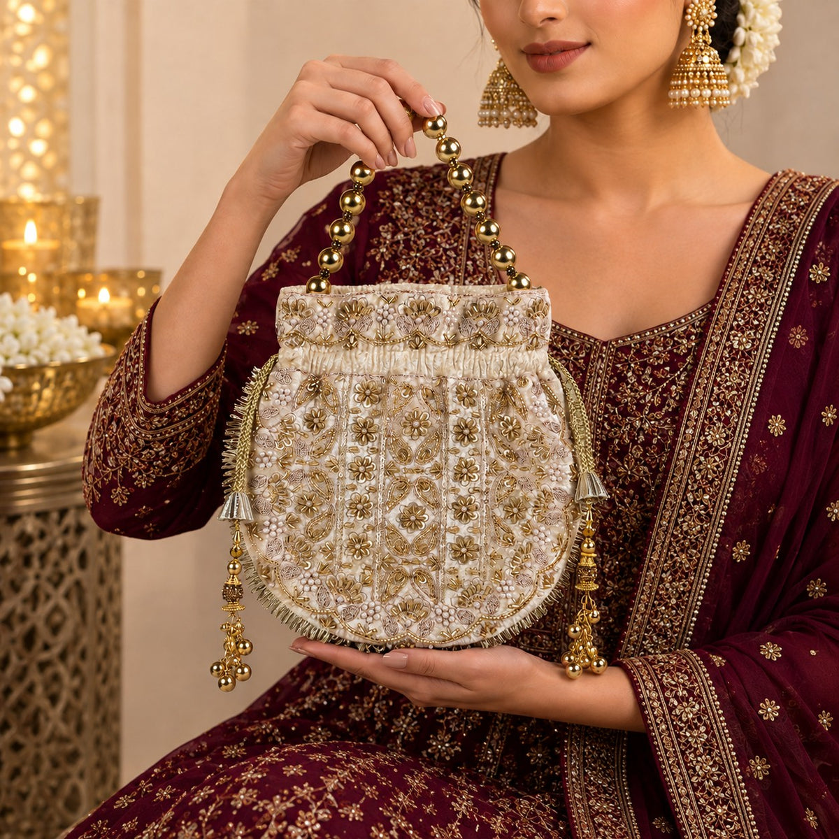 Ivory Gold Paisley Potli