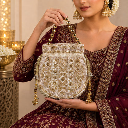 Ivory Gold Paisley Potli