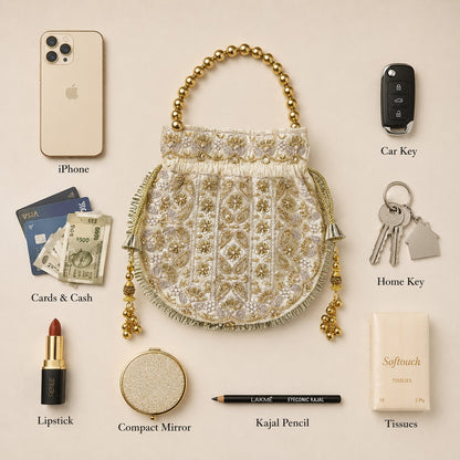 Ivory Gold Paisley Potli
