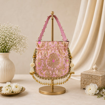 Blush Pink Brocade Potli