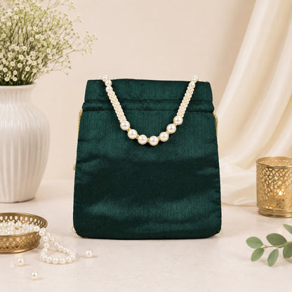 Emerald Green Pearl Blossom Potli