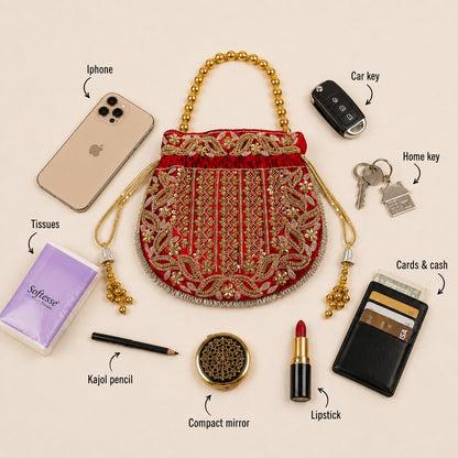Ruby Sequin Leaf Potli