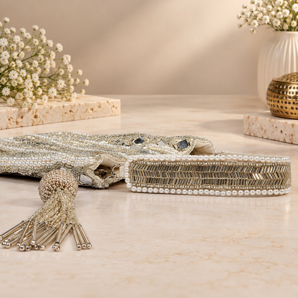Silver Mirror Stripe Potli