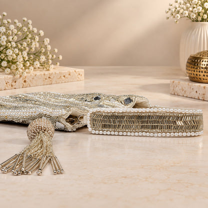 Silver Mirror Stripe Potli