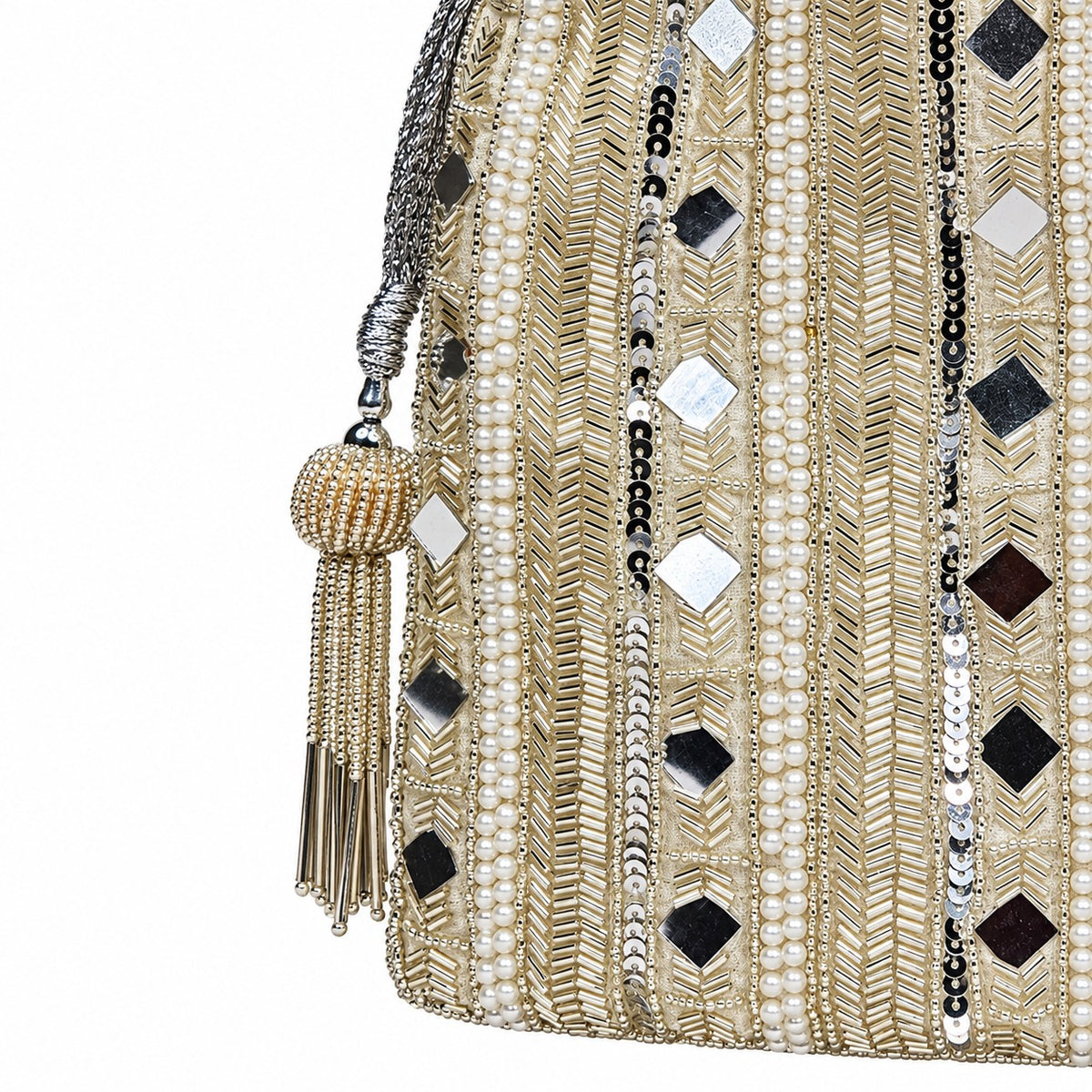 Silver Mirror Stripe Potli