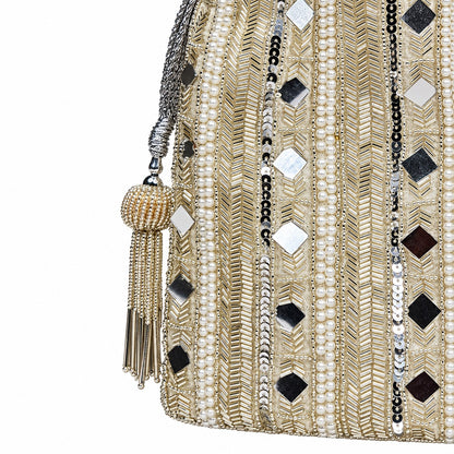 Silver Mirror Stripe Potli