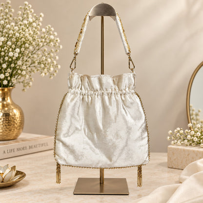 White Zardozi Embroidered Potli