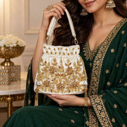 White Zardozi Embroidered Potli