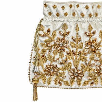 White Zardozi Embroidered Potli