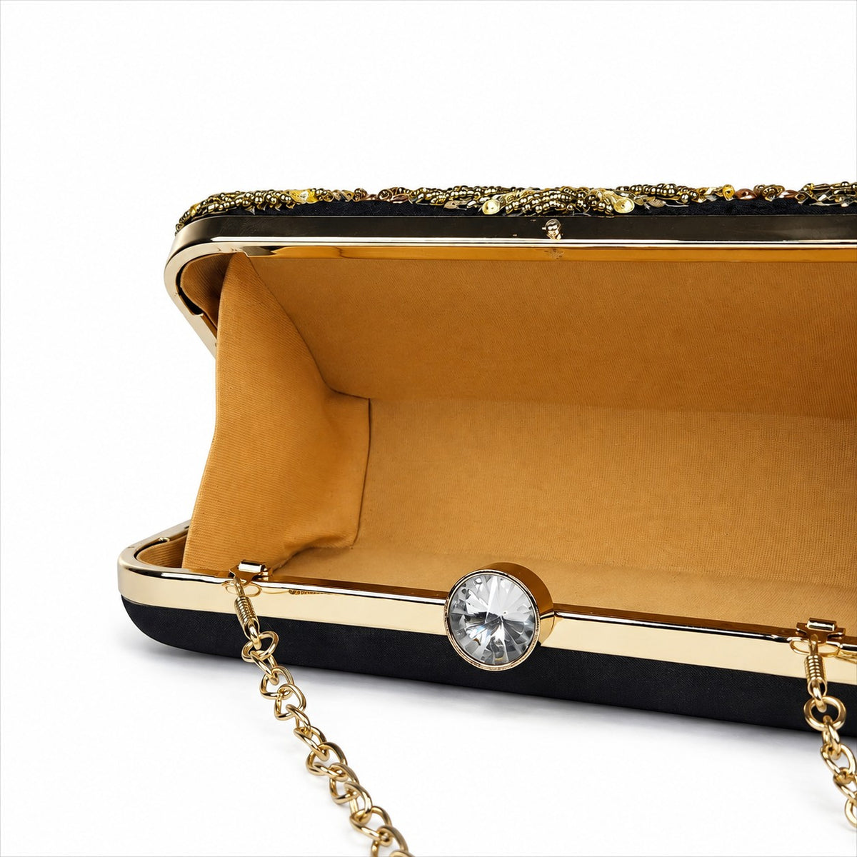 Gold Beaded Black Clutch