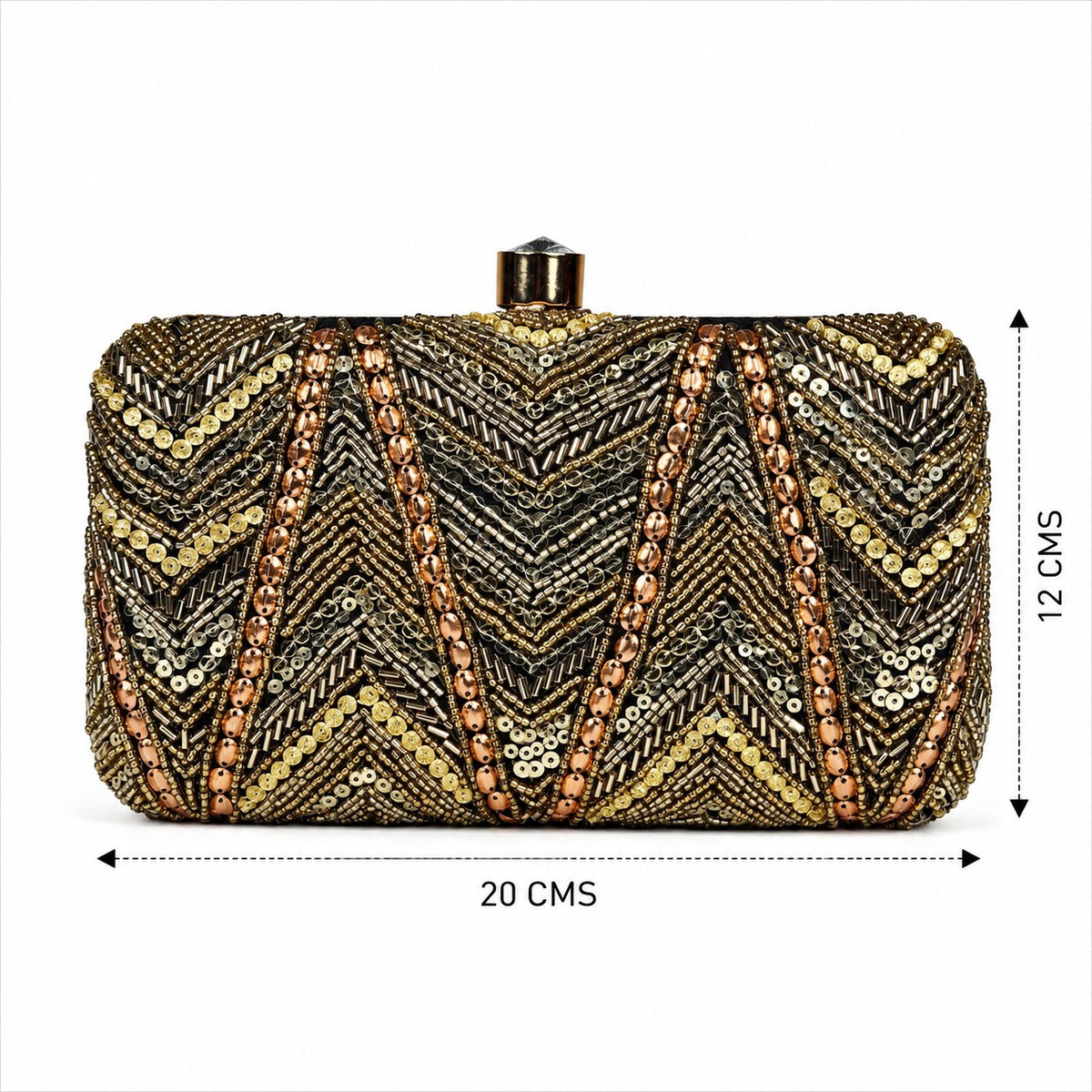 Gold Beaded Black Clutch