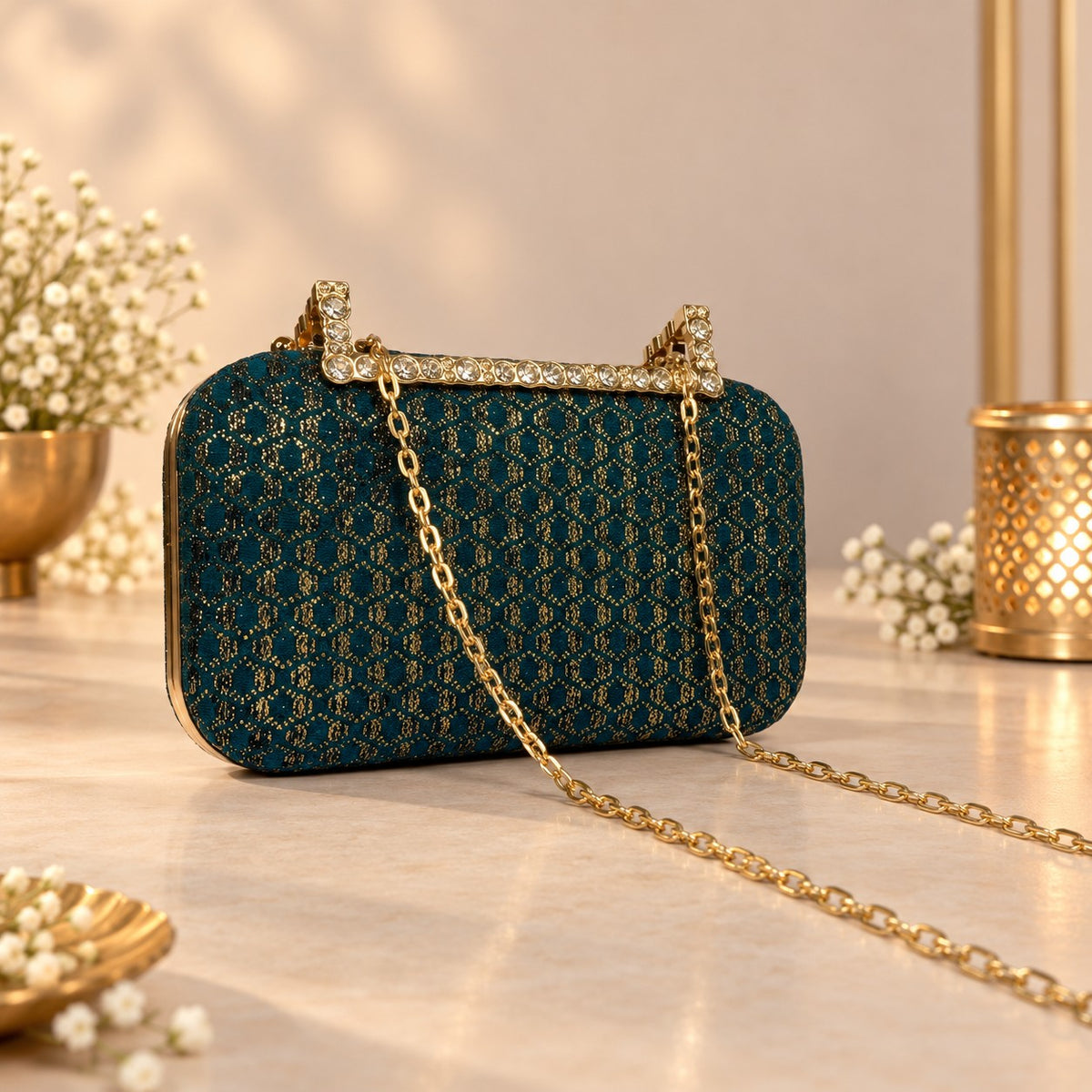 Teal Brocade Clutch