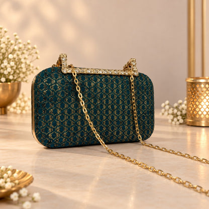 Teal Brocade Clutch