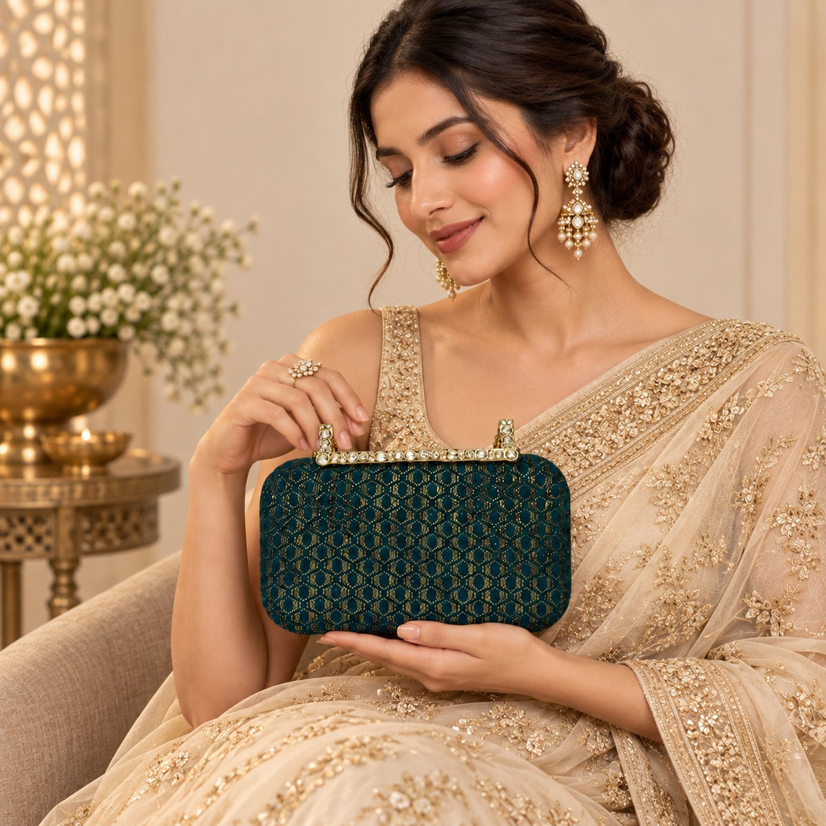 Teal Brocade Clutch