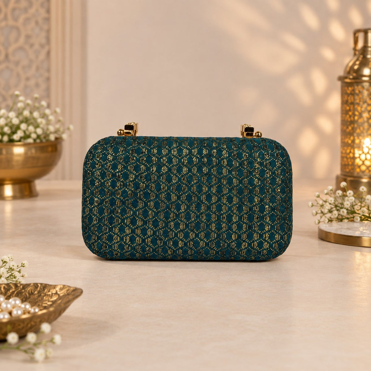 Teal Brocade Clutch