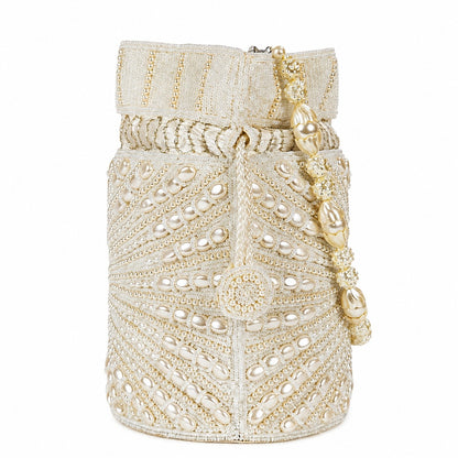 White Pearl Cylinder Potli