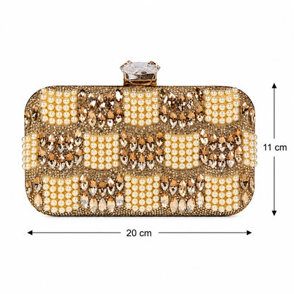 Champagne Checkerboard Pearl Clutch