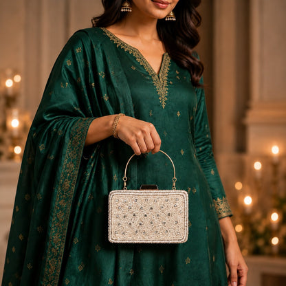 Silver Scatter Pearl Box Clutch