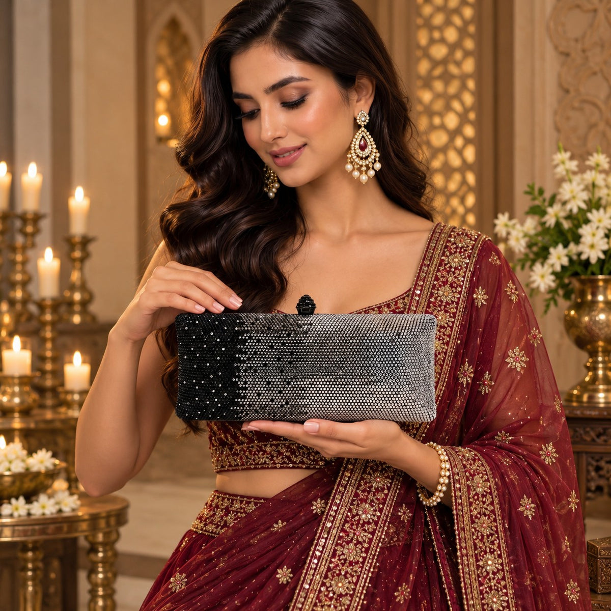 Charcoal Ombre Crystal Clutch