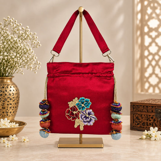 Scarlet Floral Bouquet Potli