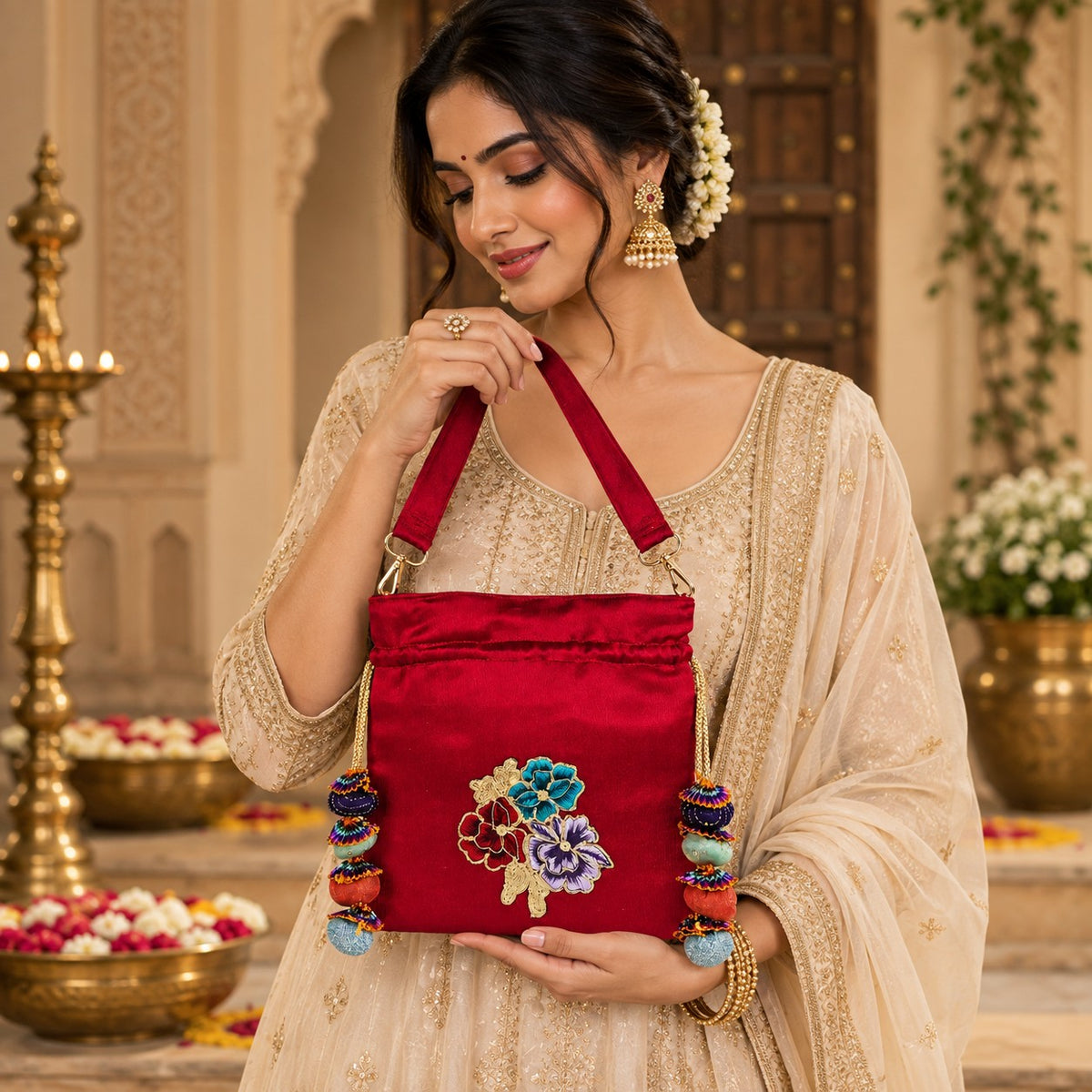 Scarlet Floral Bouquet Potli