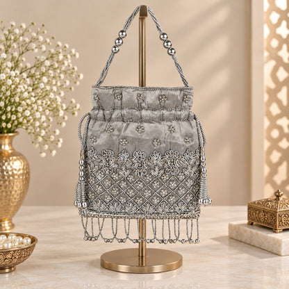 Silver Trellis Beaded Potli