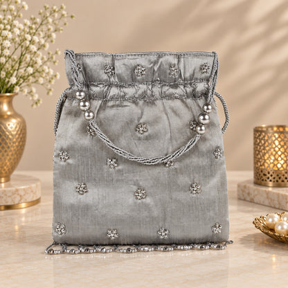 Silver Trellis Beaded Potli