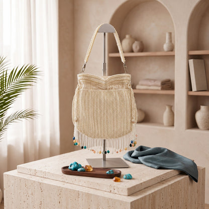 White Gemstone Fringe Potli
