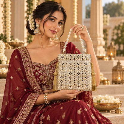 White Mirror Trellis Potli