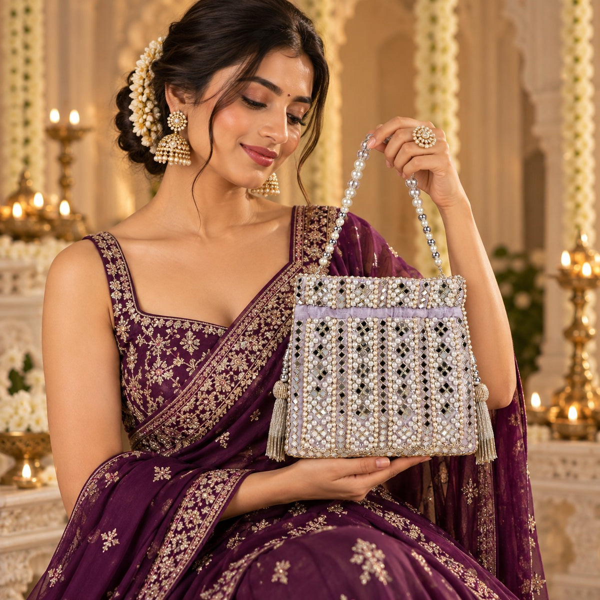 Lavender Mirror Trellis Potli