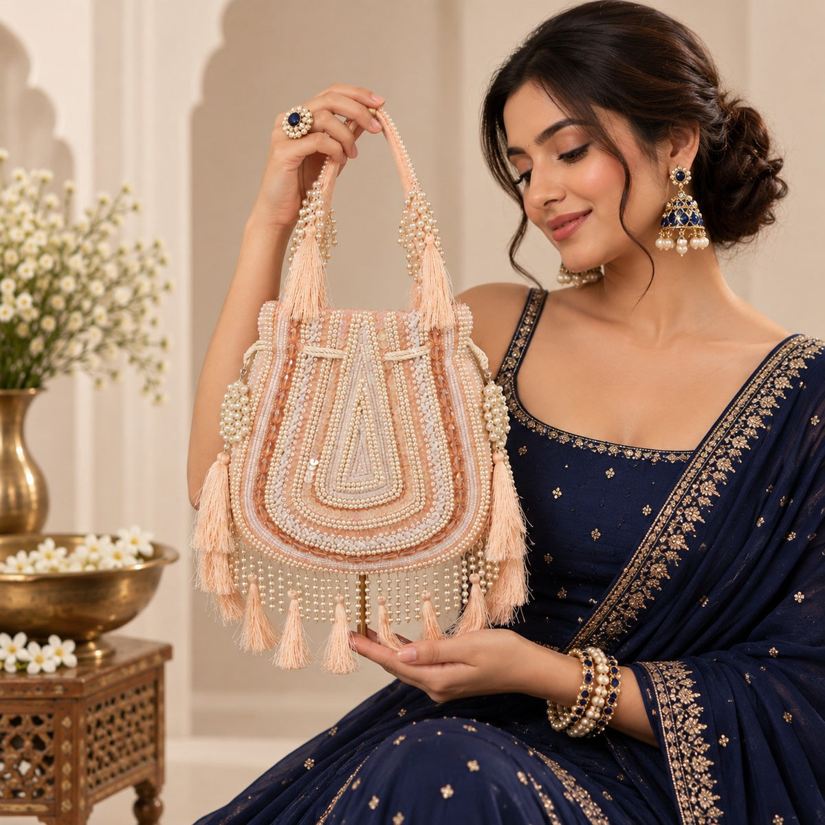 Peach Beaded Tassel Potli
