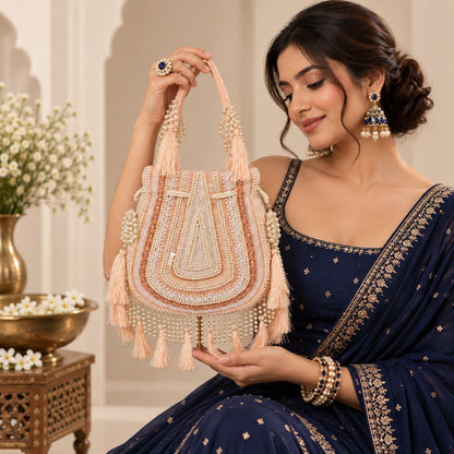 Peach Beaded Tassel Potli