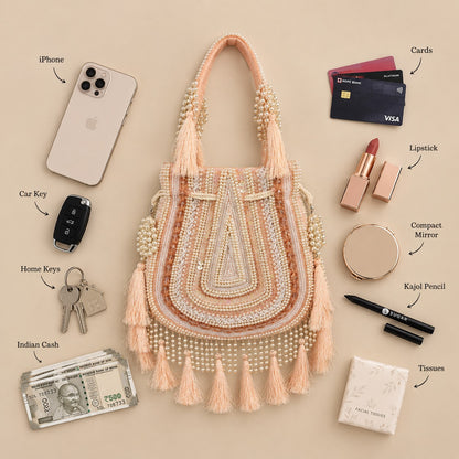 Peach Beaded Tassel Potli