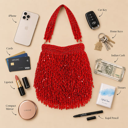 Vibrant Red Crystal Potli