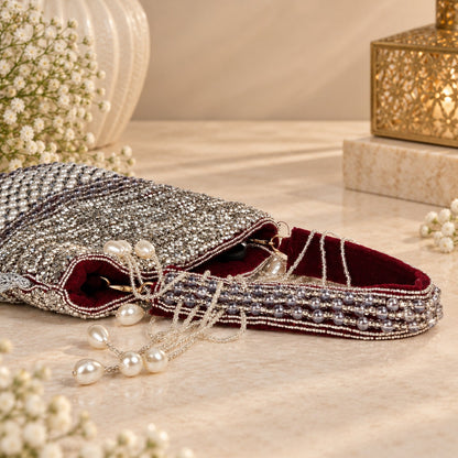 Maroon and Silver Pearl potli