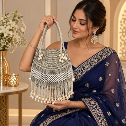 Grey and Silver Pearl potli