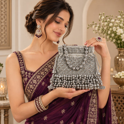 Silver Pearl Cascade Potli